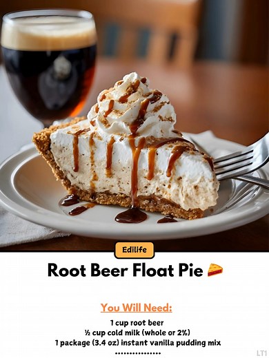 Root 🚇 Beer Float Pie 🥧 Indulge in the nostalgic flavors of a classic root beer float with this delightful Root Beer Float Pie. Made with creamy vanilla pudding infused with the essence of root beer and topped with fluffy Cool Whip, this frozen treat is sure to be a hit at any gathering. Ingredients: - ¾ cup root beer - ½ cup milk 🐚 | Mama's Old Recipes