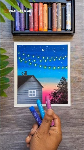 Magical Evening Sky 🌙✨ | Easy Oil Pastel Drawing for Beginners #art #oilpastel
