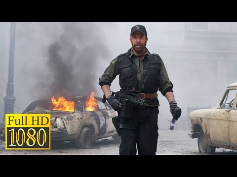 Chuck Norris is saved by Sylvester Stallone, Lundgren, Crews, Randy Couture / The Expendables 2