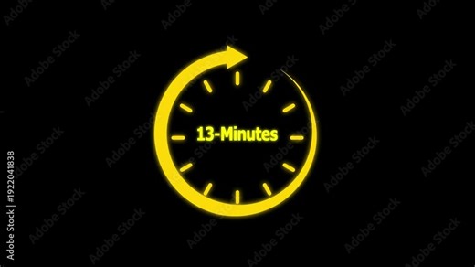 Animation text 12 min with arrow. Eighteen min Animation video timer icon with 12 min. timer 12 minutes countdown.