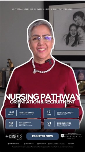 🌎 Make Your American Dream a Reality — One Step at a Time! 🇺🇸 Join Universal Staffing Services, Inc. (UNISTAFF) and Conexus MedStaff LLC for the Nursing Pathway: Orientation & Interview — your exclusive gateway to a rewarding nursing career in the United States. 💙👩‍⚕️👨‍⚕️ ✨ Why Join This Event? ✅ FREE consultation & career orientation with international recruitment experts ✅ On-the-spot hiring opportunities for qualified nurses ✅ NCLEX Sponsorship Program – we’ll help cover your exam, educ