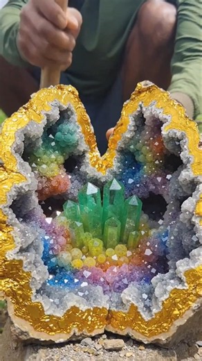 Mysterious Multi Color Crystal Geode Found in Massive Rock 💎 | crystal Hunter