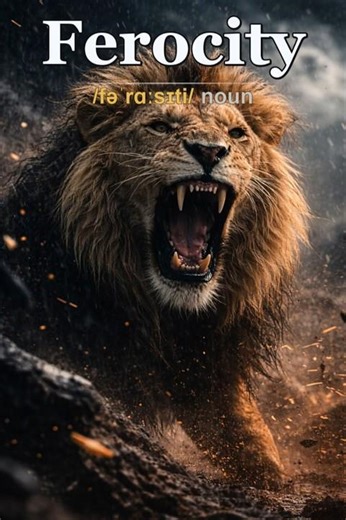 Ferocity meaning — Extreme violence or intense, uncontrolled force