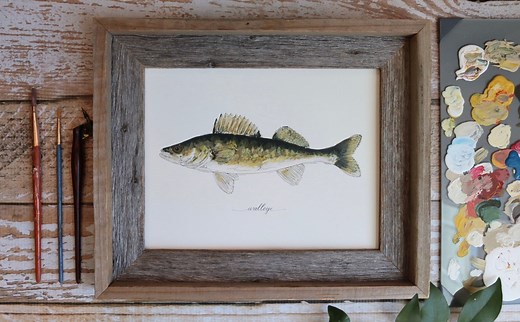 Walleye Fish Art Print | Freshwater Fishing Painting | Cabin Decor - Etsy