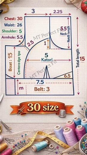🔥How to Draft 30 Size Katori Blouse | Easy & Accurate #shorts #shortsfeed #youtubeshorts