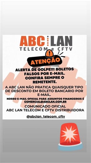 ABC LAN TELECOM e CFTV DISTRIBUIDORA on Instagram: "Atenção, ao comunicado. @abclan_telecom_cftv abc Lan com. br"