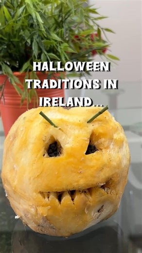 This is how I carved my turnip for Halloween in the 80’s. Peeled and black. Eyes for contrast, no candles. My father used to give us the turnips he couldn’t sell, because of the quality or if they dried up or were too small, we had lots to play with but needed to take the top skin off. Have a look at my version bringing me back to 80’s Ireland! Aidan I’m carving one myself — while sharing the old Irish legend of Jack O’ Lantern, the wandering soul with a burning ember inside a hollowed root. #ha