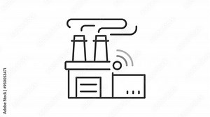 Smart industry line animation. Animated factory icon. Industry 4.0. Automation. Advanced manufacturing. Black illustration on white background. HD video with alpha channel. Motion graphic Stock Video