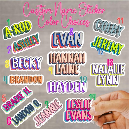 Custom Name Sticker, Bold Retro Lettering, Custom Name Gift, Personalized Name Sticker, Multicolor Layered Font - Etsy
