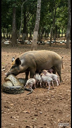 The mother pig ate the python to keep her piglets safe