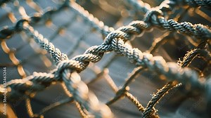 The cargo net is suspended between two points forming a triangular shape. The tension created by the perfectly angled lines provides stability and ensures safety for the goods being Stock Video