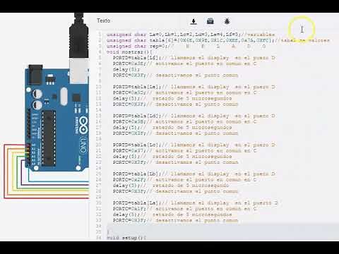 palabra en display de 7 segmentos con arduino uno