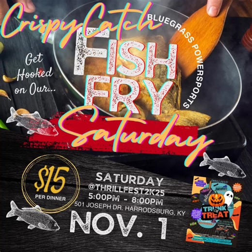 We’re having a Fish Fry at Thrill Fest 2025 Trunk or Treat, powered by Crispy Catch! 🎣 Come out for good food, music, candy, prizes, and family fun — all happening right here at Bluegrass PowerSports! 🎃👻 📅 Saturday, November 1st 🕔 5–8 PM 📍 Bluegrass PowerSports of Harrodsburg Can’t wait to see y’all there! 🙌 #ThrillFest2025 #BluegrassPowerSports #CrispyCatch #StealADealFromPhil #FishFry #TrunkOrTreat #HarrodsburgKY | Phil Van Dyke II