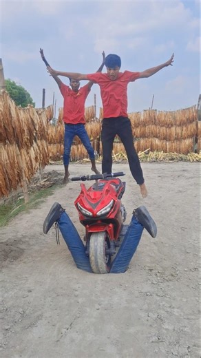 Small motorcycle between two legs