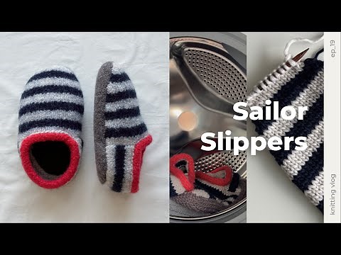 [Knitting Log ep19] ⛵ Sailor Slippers | Making Cozy Felted Slippers | DROPS Snow Yarn