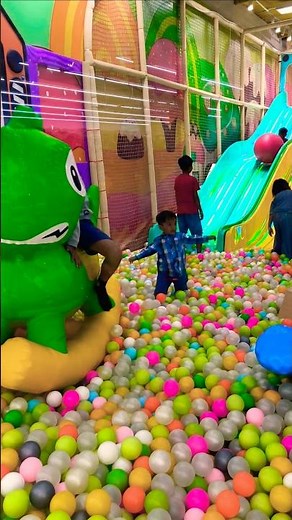 Playing on the slide and ball pool 😍