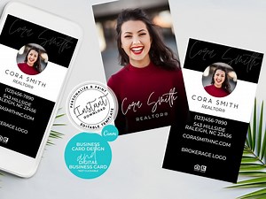 Real Estate Business Card & Digital Business Card Template Bundle, Editable Agent Business Card, Canva Template, Agent Branding, Instant - Etsy