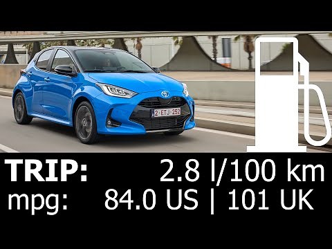Toyota Yaris Hybrid 130 HP trip with fuel consumption economy test urban city mpg l/100 km HEV 2024