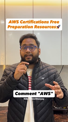 Avyay Pratyush on Instagram: "AWS Certification Prep for FREE🚀 Comment "AWS" for the free resources (AWS Certification, AWS Certification Prep, AWS Certified Cloud Practitioner, AWS Certified Solutions Architect Associate, AWS Certified Solutions Architect Professional, AWS Certified AI Practitioner, Amazon Web Services, AWS DevOps, AWS Certified DevOps Engineer, DevOps, DevOps Engineer) #aws #awscertification #devops #explorepage #trending"