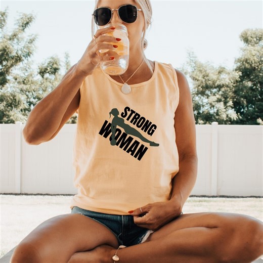 Strong Woman Fitness Tank Top, Gildan Comfort Colors Tee