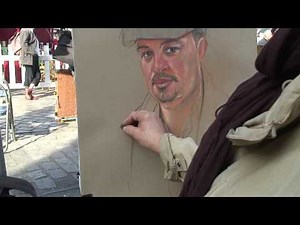 A Pastel portrait demonstration by place du tertre artist Agnes .mpg