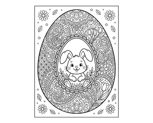 Intricate Easter Egg Coloring Page, Cute Bunny Peeking Printable, Detailed Floral Mandalas for Kids & Adults, Spring Activity, Digital PDF - Etsy