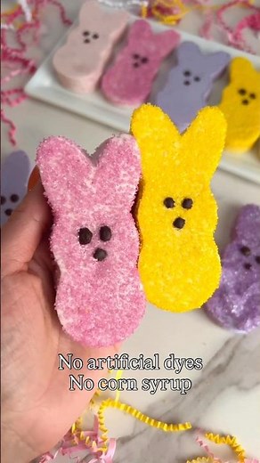 Healthier homemade peep marshmallows! No artificial colors or corn syrup needed!
