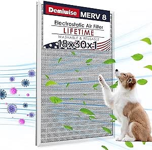 18x30x1 Electrostatic Air Filter, 8 Stage Washable Aluminum AC/HVAC Furnace Filter Replacement, Reusable Permanent Air Filter, Lasts a Lifetime, Easy to Install(Actual Size:17.76x29.60x0.82)