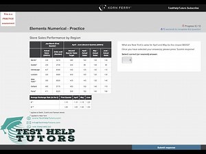 TalentQ Korn Ferry Elements Numerical Question 12 "What are New York’s sales for April and May?"