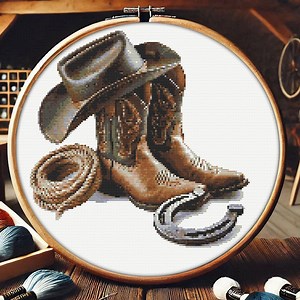 Western Cowboy Boots Cross Stitch Pattern: Horseshoe Embroidery (PDF Download) - Etsy