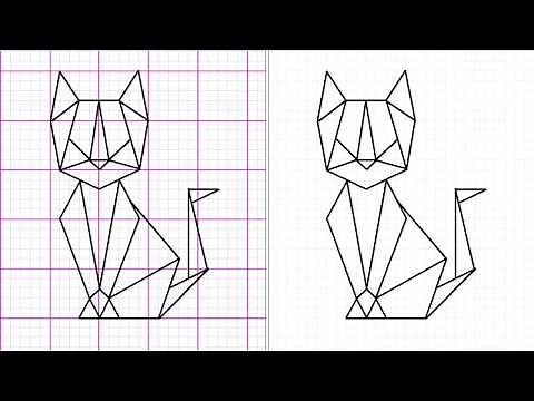 Cómo hacer el dibujo geométrico de un gato. Sobre cuadrícula. Muy fácil.