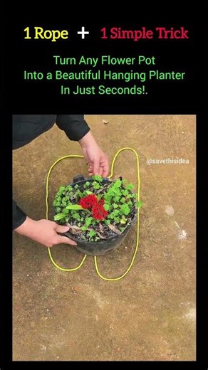 1 Rope + 1 Simple Trick 🌿 Turn Any Flower Pot Into a Hanging Planter! #shorts #trendingshorts #knot