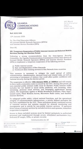 The criminal terror regime has announced an internet shutdown beginning 6:00pm today, ahead of the election 15/01/2026 in order to carry out their abduction assassination extra judicial killings brutalities gangrapes robberies tortures kidnaps illegal arrests detentions and Imprisonment against innocent indigenous Ugandans whoever suspected of being opposed to their TUTSI RWANDASE Terror Regime led by an old 🐖 🐷 🐷 🐷 pig refugee Tutsi Rwandase criminal terrorist dictator Yoweri Kaguta Museven