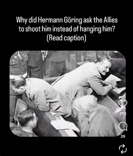 @historyfacts_here on Instagram: "Göring did not want to be hanged but shot down because of two reasons. It was his last effort to experience being a strong and important person, and to escape a painful, shameful demise. To start with, he desired a soldier death. Göring was already the highest military position in Germany the Generalfeldmarschall. In the German army, as in most other armies, execution by firing squad is the rule with officers. Ordinary criminals are hanged. Goeing wanted to send