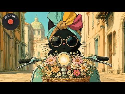 Cat Jazz Relax in a European Street Cafe | Smooth Jazz for Study and Sleep