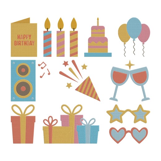 Birthday Element Embroidery Design, Party Cake Machine Embroidery Designs, Celebration Embroidery Instant Download - Etsy