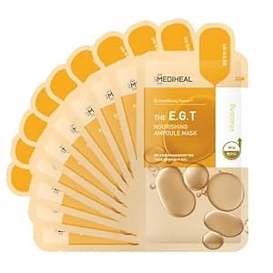 Mediheal Official Best No.1 Korean Sheet Mask - EGT Ampoule Face Mask 10 Sheets For Intensely Nourishing Firming Moisturizing with Retinal, Peptides, Collagen For All Skin Types Value Sets