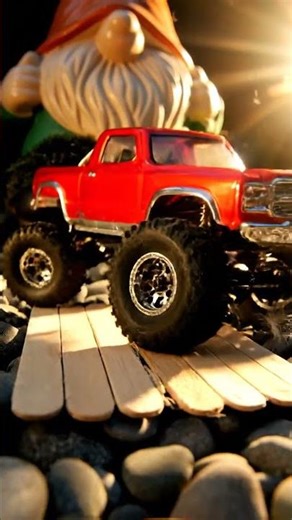 Mini RC Truck Adventure: Crossing the Gnome Garden Bridge! 🚚💨