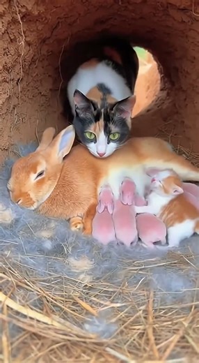 Spot the Imposter! 😼 The spy in the bunny pile...#Shorts #CuteAnimals #Cat #rabbit