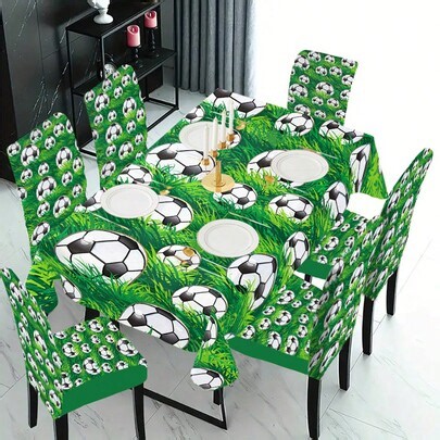 1/4/5/6/7/36pcs 2026 World Cup, Football Pattern Print Chair Covers/Seat Cushion Sets, Suitable For Indoor Home, Restaurant, Hotel, Ideal Choice For Modern Daily Decor. Tablecloth Fits Square Dining Table, Elastic Chair Covers Are Washable. | SHEIN