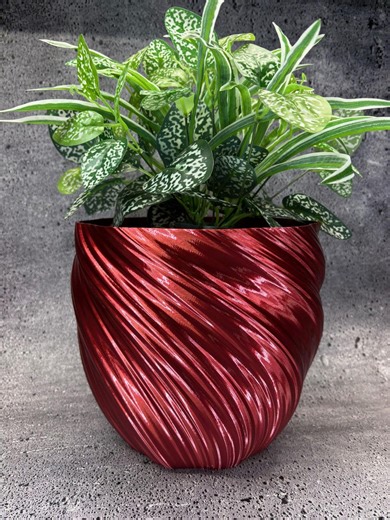 Extra Large Tall Twisted Flowerpot for Plants of All Kinds (silk Red Wine Color) - 10" Diameter by 8.75" Tall; Modern Planter; USA Store - Etsy