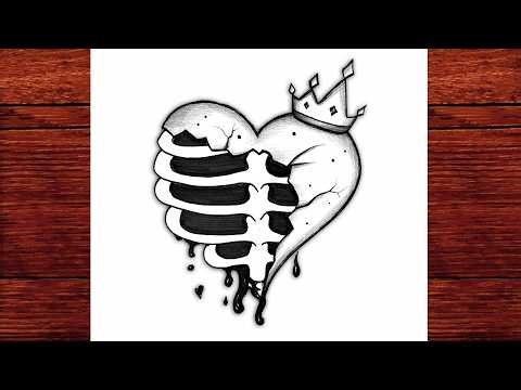 How to Draw a Broken Heart Skeleton 💔☠️ Easy Pencil Sketch Step by Step (Viral Gothic Art)