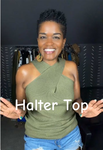 Criss Cross ribbed halter top. #fashionover50 #haltertop #casualoutfits #knitsweater #sleeveless