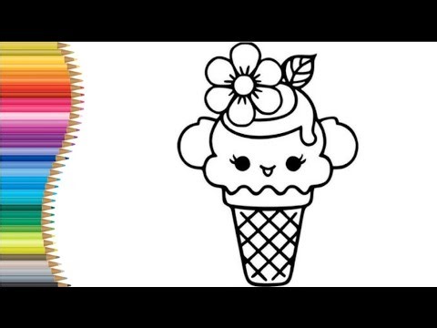Cute Ice Cream drawing and Coloring 🍦 | Easy Kawaii Ice Cream Drawing for Kids
