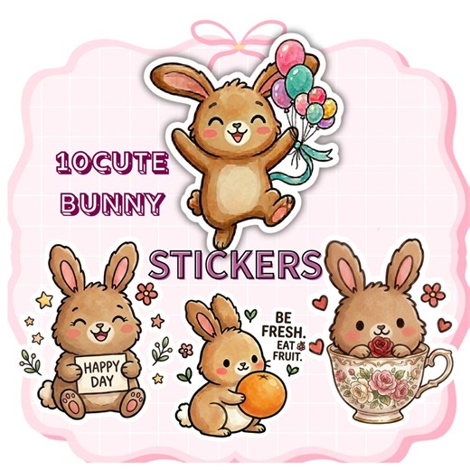 Cute Bunny Sticker Pack | 10 Kawaii Rabbit Stickers | Love, Happy, Bookworm, Plant Mom, Aesthetic Digital Download PNG - Etsy