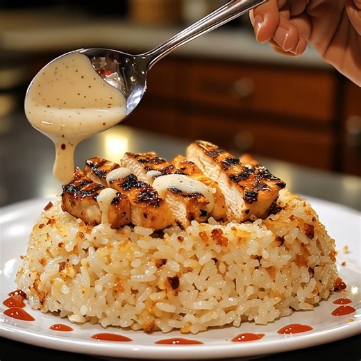 Grilled Chicken Hibachi Rice with Yum Yum Sauce 🍚🔥 This Grilled Chicken Hibachi Rice with Yum Yum Sauce brings restaurant-style Japanese flavors right to your kitchen! Juicy grilled chicken, buttery garlic fried rice, and a creamy, tangy sauce make this meal absolutely irresistible. 🍗✨ Ingredients: For the Chicken Marinade: 2 boneless chicken breasts 2 tbsp soy sauce 1 tbsp rice vinegar 1 tbsp sesame oil 1 tbsp honey 1 clove garlic, minced ½ tsp ground ginger For the Fried Rice: 2 cups cooked