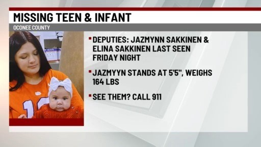 Teen with 4-month-old baby reported missing in Oconee County