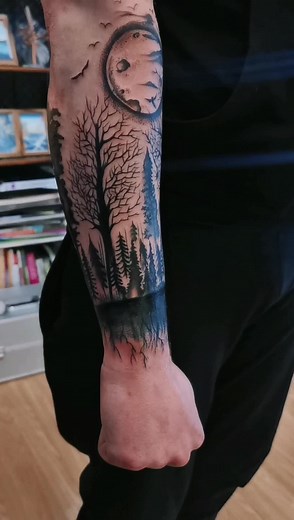 Forest Tattoo Ideas for Guys: Blackwork Arm Tattoo Inspiration