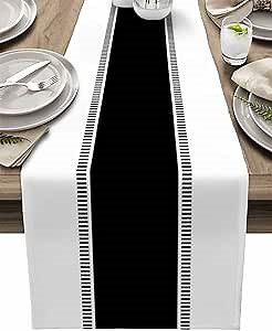 Black and White Table Runners, Farmhouse Stripes Table Runner Dresser Scarves 70 inches Long,Modern Decortaive Table Runner Cover for Dining Coffee Table Holiday Party Wedding