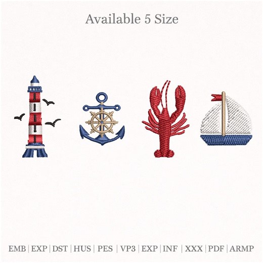 Nautical Embroidery Design Set, Lighthouse Anchor Lobster Sailboat Embroidery Files, Coastal Summer Beach PES DST EXP Instant Download - Etsy